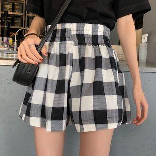 Checked Wide-leg Shorts 0641 - As Shown In Figure - One Size