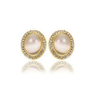 Elegant Plated Gold Geometric Chrysoberyl Cat Eye Oval Opal Stud Earrings Golden - One Size