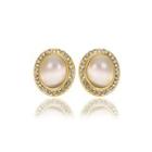 Elegant Plated Gold Geometric Chrysoberyl Cat Eye Oval Opal Stud Earrings Golden - One Size
