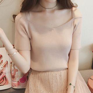 Off Shoulder Short Sleeve Knit Top