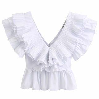 Sleeveless Ruffled V-neck Crop Top