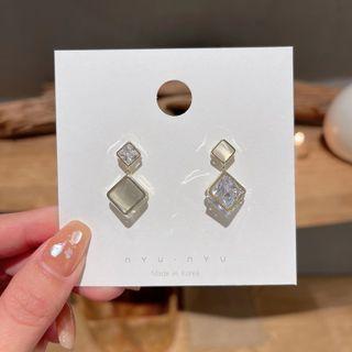 Square Rhinestone Asymmetrical Alloy Dangle Earring 1 Pair - Asymmetric - Gold - One Size