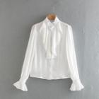 Long-sleeve Lace Collar Plain Shirt