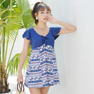 Cap-sleeve Printed Swimdress