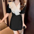 Set: Short-sleeve Collared Mini A-line Dress + Shorts