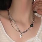 Heart Faux Pearl Layered Alloy Necklace 1 Pc - Heart Faux Pearl Layered Alloy Necklace - Silver - One Size