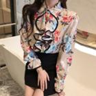 Flower Print Blouse Floral - Almond - One Size