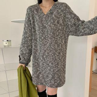 V-neck Woolen Mini Sweater Dress