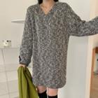 V-neck Woolen Mini Sweater Dress