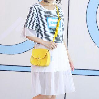 Striped Short-sleeve Mesh Panel T-shirt