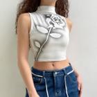 High Neck Rose Graphic Sleeveless Top