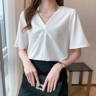 Short-sleeve Wrap V-neck Blouse