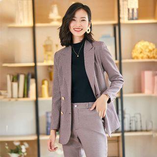 Double-breasted Plaid Blazer / Dress Pants / Set