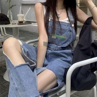Lettering Ripped Denim Jumpsuit