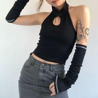 Set: Halter-neck Keyhole Top + Arm Sleeves
