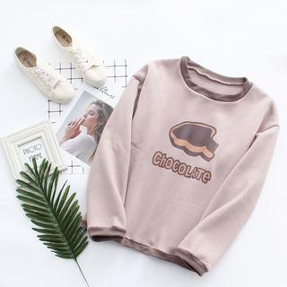 Contrast-trim Printed Fleece-lining Pullover