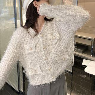 Plain Tweed Cardigan Almond - One Size