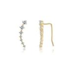 925 Sterling Silver Plated Gold Simple Geometric Line Earrings With Austrian Element Crystal Golden - One Size