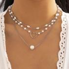 Set Of 3: Heart Alloy Necklace / Faux Pearl Alloy Necklace (various Designs)