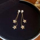 Faux Pearl Cz Flower Drop Earring 1 Pair - Silver Needle Earring - Gold - One Size