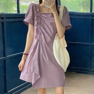 Square-neck Drawstring Short-sleeve Dress