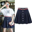 Belted Pleated A-line Skirt