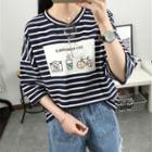 Printed Striped 3/4-sleeve T-shirt