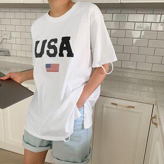 Usa Lettered Ripped T-shirt White - One Size