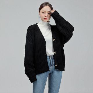 [lovb] Metal-button Rib-knit Cardigan