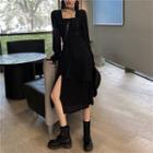 Square-neck Lace-up A-line Dress