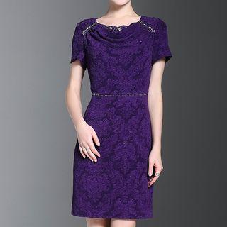 Short-sleeve Lace Sheath Party Dress