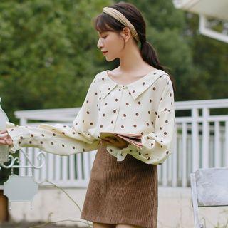 Bell-sleeve Dotted Blouse Off-white - One Size