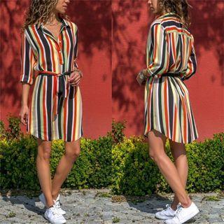 Striped 3/4-sleeve Mini Shirtdress