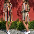 Striped 3/4-sleeve Mini Shirtdress