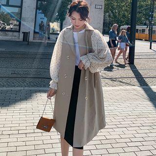 Mesh Sleeve Double-breasted Midi Coat