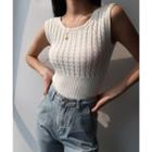 Plain Cable Knit Tank Top White - One Size