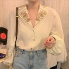 Floral Embroidery Button-up Blouse Almond - One Size