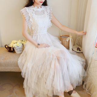 Set: Sleeveless Maxi Mesh Dress + Slipdress