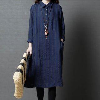 Striped Long-sleeve Midi Shirtdress