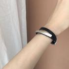 Genuine-leather Metallic-strap Bracelet