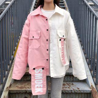 Two-tone Lettering Shirt Jacket