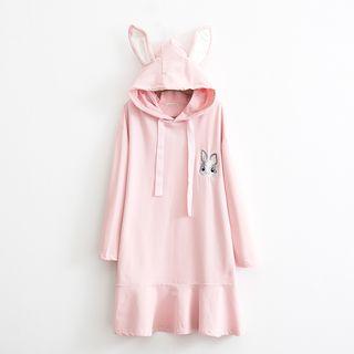 Rabbit Embroidered Rabbit Ear Hoodie Dress