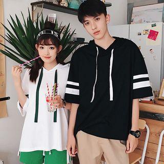 Couple Matching Striped Elbow Sleeve Hoodie