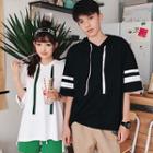 Couple Matching Striped Elbow Sleeve Hoodie