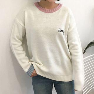 Plain Embroidered Loose-fit Sweater