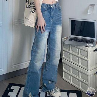Mid-rise Frayed Loose-fit Jeans
