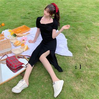 Square Collar Split Knit Short-sleeved Dress