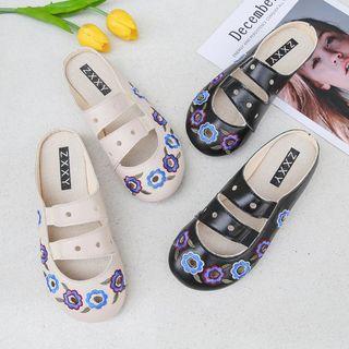 Floral Print Faux Leather Slide Flats