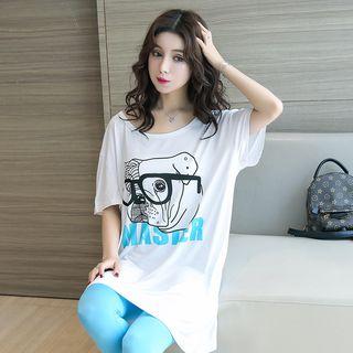 Dog Print Elbow Sleeve T-shirt Dress