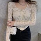 Long-sleeve Asymmetrical Lace Zip-up Crop Top